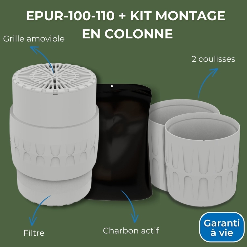 EPUR-100 FILTRE ANTI-ODEURS AU CHARBON ACTIF POUR FOSSE SEPTIQUE , TOUTES EAUX , Ø 100 MM