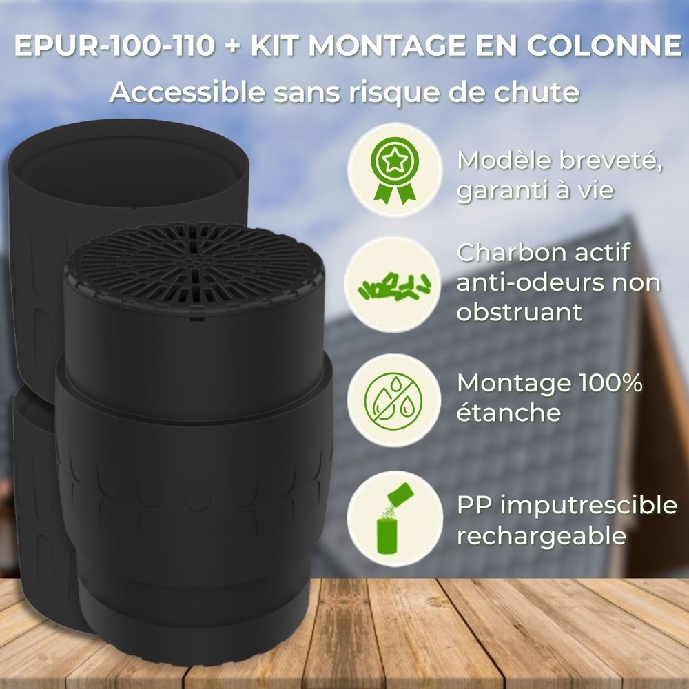EPUR-100 FILTRE ANTI-ODEURS AU CHARBON ACTIF POUR FOSSE SEPTIQUE , TOUTES EAUX , Ø 100 MM