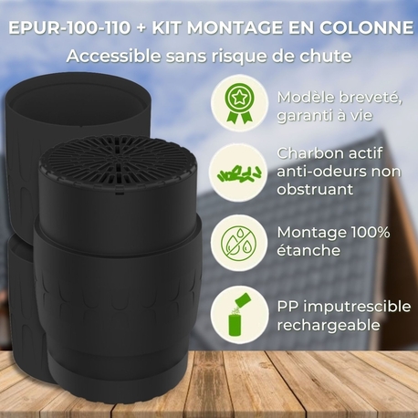 EPUR-100 FILTRE ANTI-ODEURS AU CHARBON ACTIF POUR FOSSE SEPTIQUE , TOUTES EAUX , Ø 100 MM