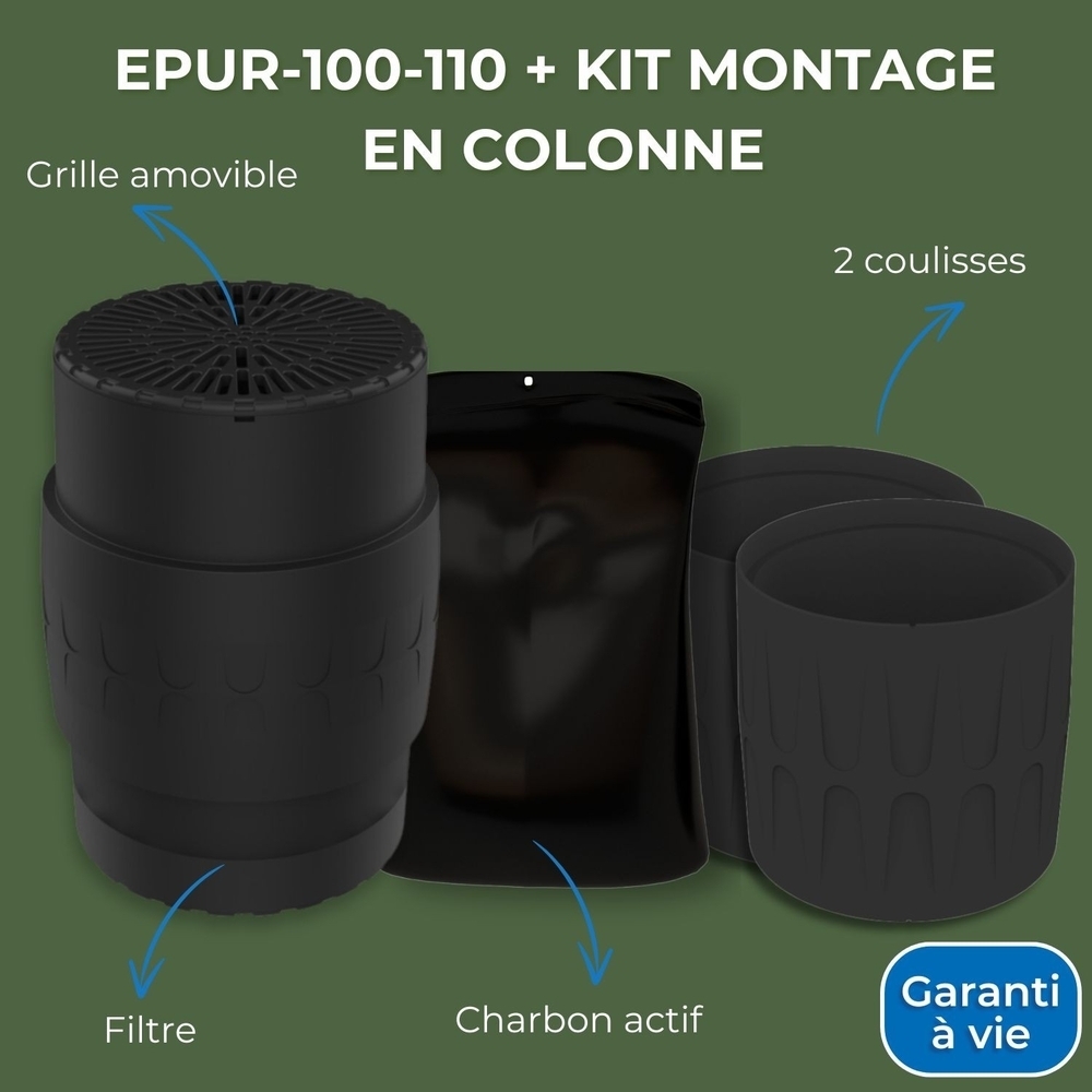 EPUR-100 FILTRE ANTI-ODEURS AU CHARBON ACTIF POUR FOSSE SEPTIQUE , TOUTES EAUX , Ø 100 MM