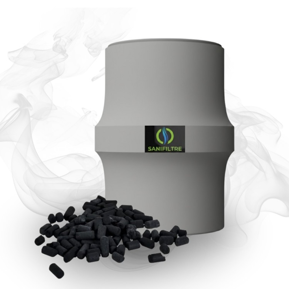 FILTRE ANTI-ODEURS AU CHARBON ACTIF POUR FOSSE SEPTIQUE , TOUTES EAUX , Ø 100 MM , COLORIS GRIS