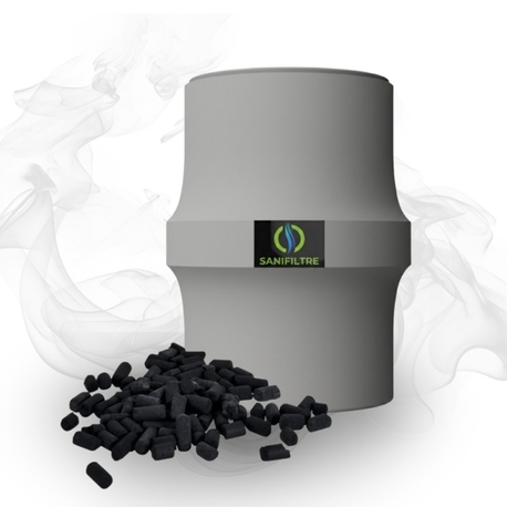 FILTRE ANTI-ODEURS AU CHARBON ACTIF POUR FOSSE SEPTIQUE , TOUTES EAUX , Ø 100 MM , COLORIS GRIS