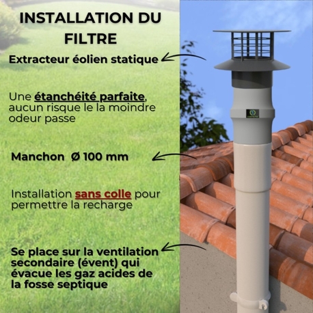 FILTRE ANTI-ODEURS AU CHARBON ACTIF POUR FOSSE SEPTIQUE , TOUTES EAUX , Ø 100 MM , COLORIS GRIS