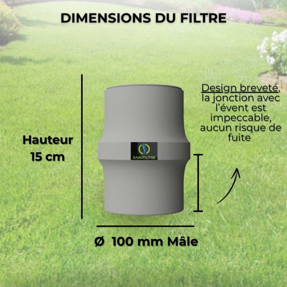 FILTRE ANTI-ODEURS AU CHARBON ACTIF POUR FOSSE SEPTIQUE , TOUTES EAUX , Ø 100 MM , COLORIS GRIS