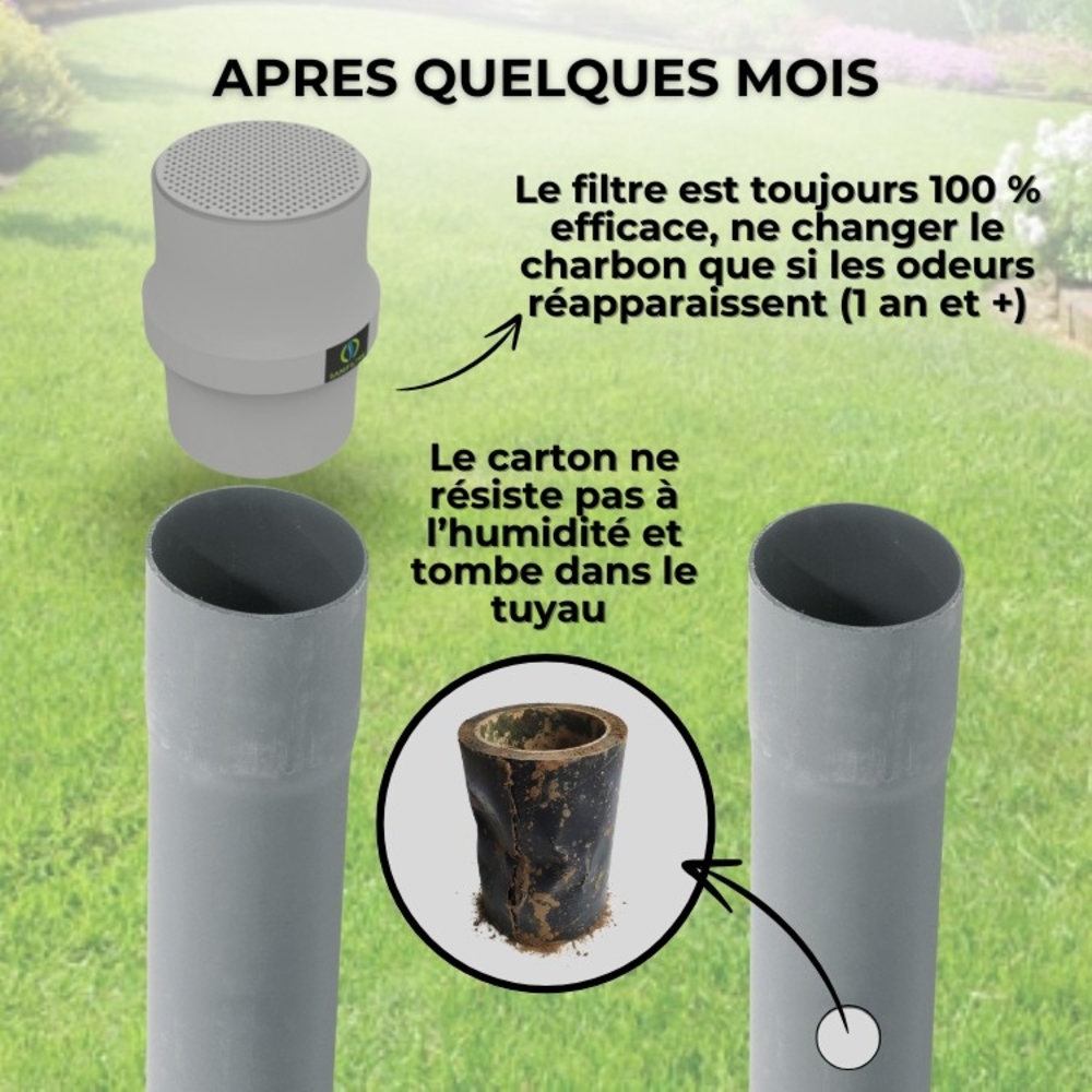 FILTRE ANTI-ODEURS AU CHARBON ACTIF POUR FOSSE SEPTIQUE , TOUTES EAUX , Ø 100 MM , COLORIS GRIS