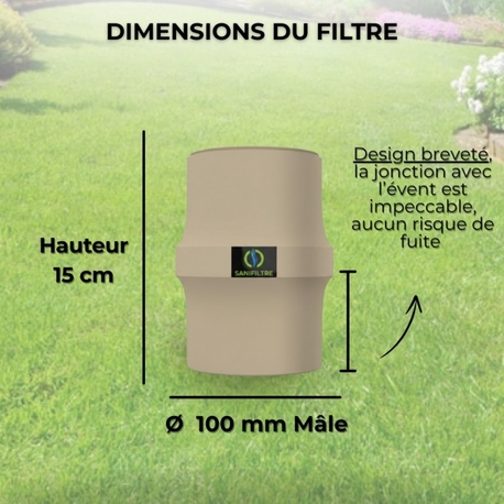 FILTRE ANTI-ODEURS AU CHARBON ACTIF POUR FOSSE SEPTIQUE , TOUTES EAUX , Ø 100 MM , COLORIS GRIS