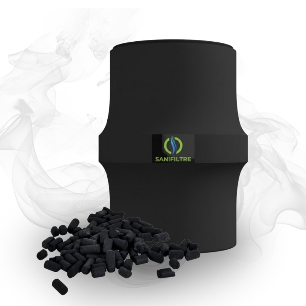 FILTRE ANTI-ODEURS AU CHARBON ACTIF POUR FOSSE SEPTIQUE , TOUTES EAUX , Ø 100 MM , COLORIS GRIS