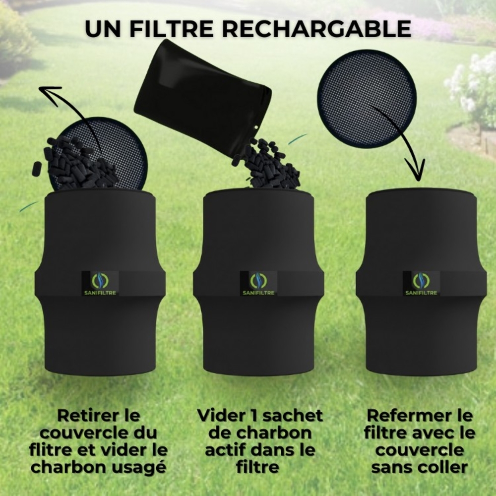 FILTRE ANTI-ODEURS AU CHARBON ACTIF POUR FOSSE SEPTIQUE , TOUTES EAUX , Ø 100 MM , COLORIS GRIS