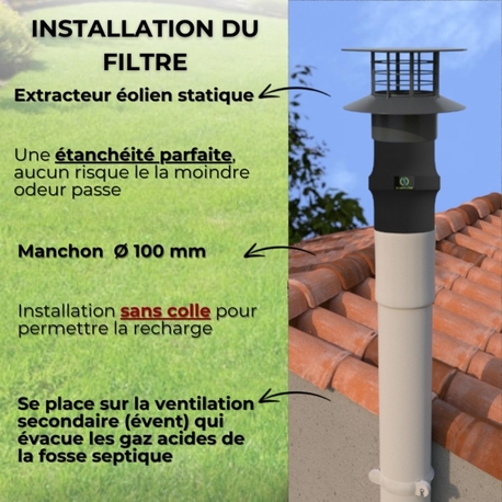 FILTRE ANTI-ODEURS AU CHARBON ACTIF POUR FOSSE SEPTIQUE , TOUTES EAUX , Ø 100 MM , COLORIS GRIS