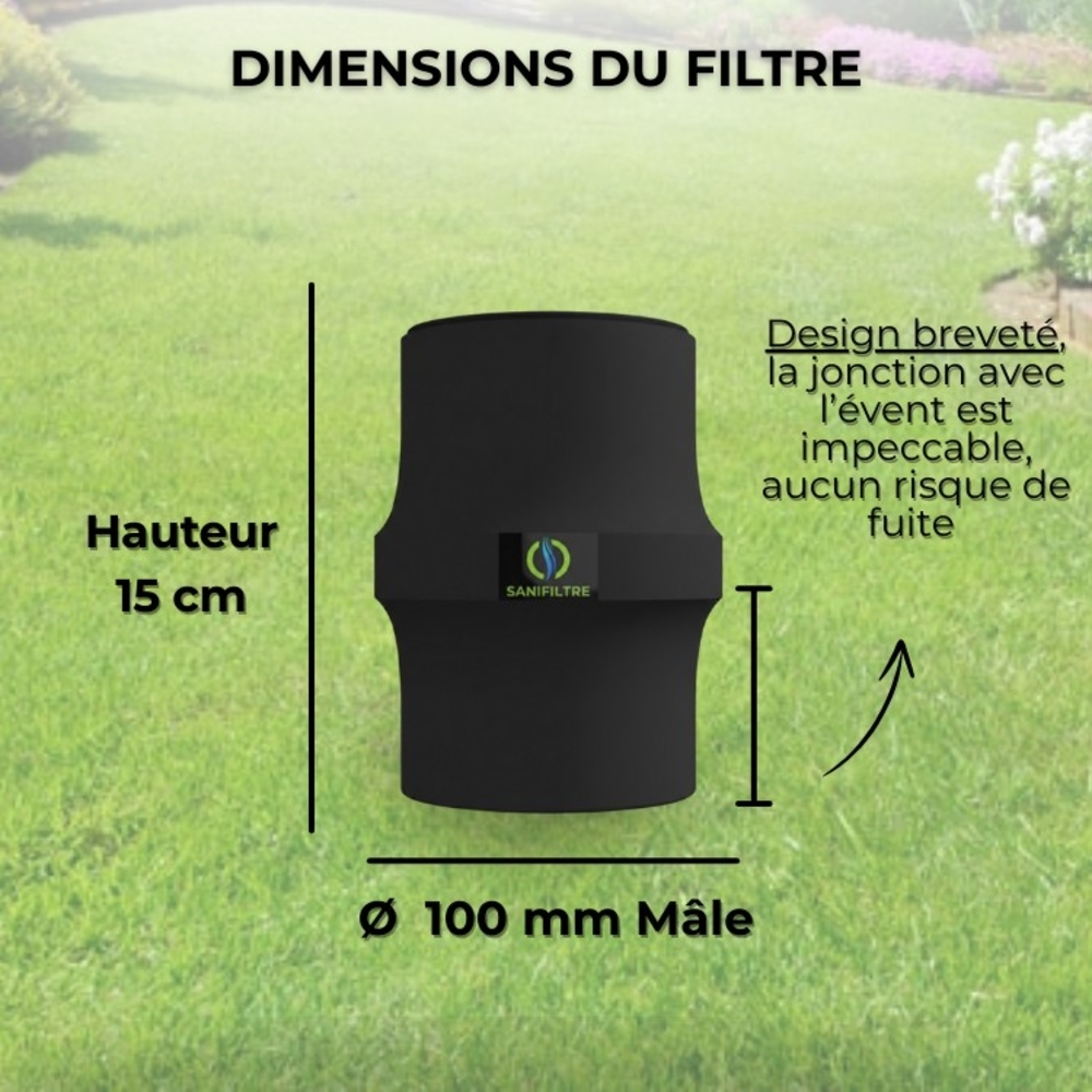 FILTRE ANTI-ODEURS AU CHARBON ACTIF POUR FOSSE SEPTIQUE , TOUTES EAUX , Ø 100 MM , COLORIS GRIS