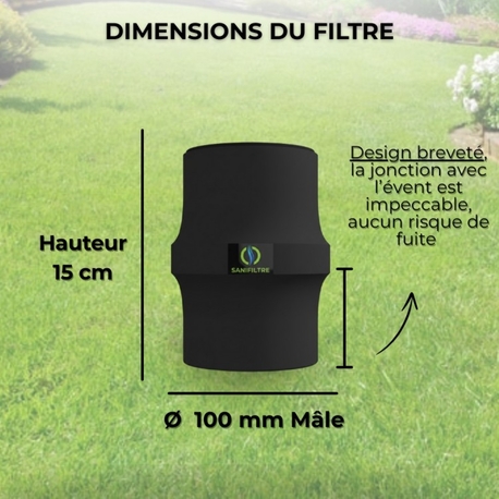 FILTRE ANTI-ODEURS AU CHARBON ACTIF POUR FOSSE SEPTIQUE , TOUTES EAUX , Ø 100 MM , COLORIS GRIS