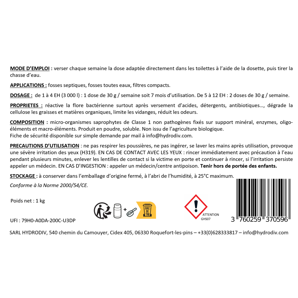 ENTRETIEN 7 MOIS POUR FOSSE SEPTIQUE , AUX BACTERIES ET ENZYMES