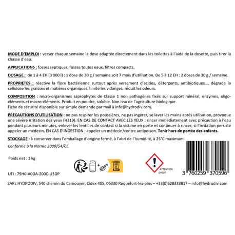 ENTRETIEN 7 MOIS POUR FOSSE SEPTIQUE , AUX BACTERIES ET ENZYMES