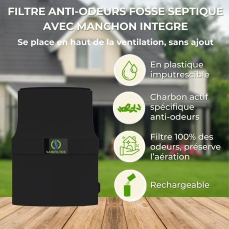 FILTRE ANTI-ODEURS AU CHARBON ACTIF POUR FOSSE SEPTIQUE + MANCHON GRIS